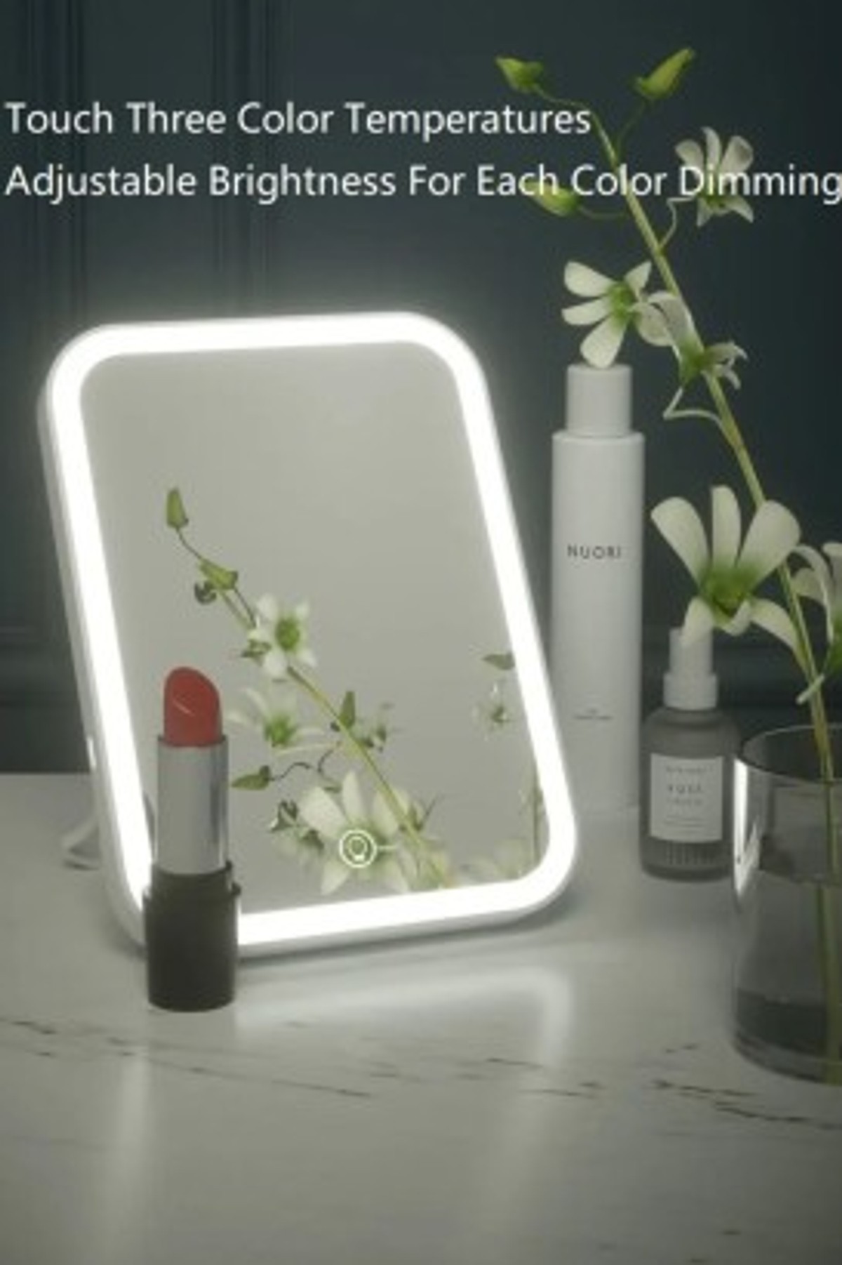 مرآة صغيرة محمولة تعمل باللمس قابلة للتعديل مع ضوء LED قوسي من High Home