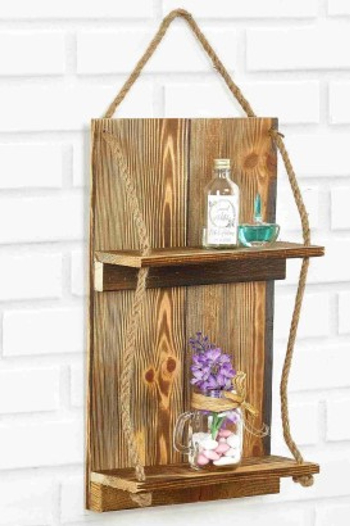 Teomi Collection Home Ahşap 2 Katlı Halatlı Raf