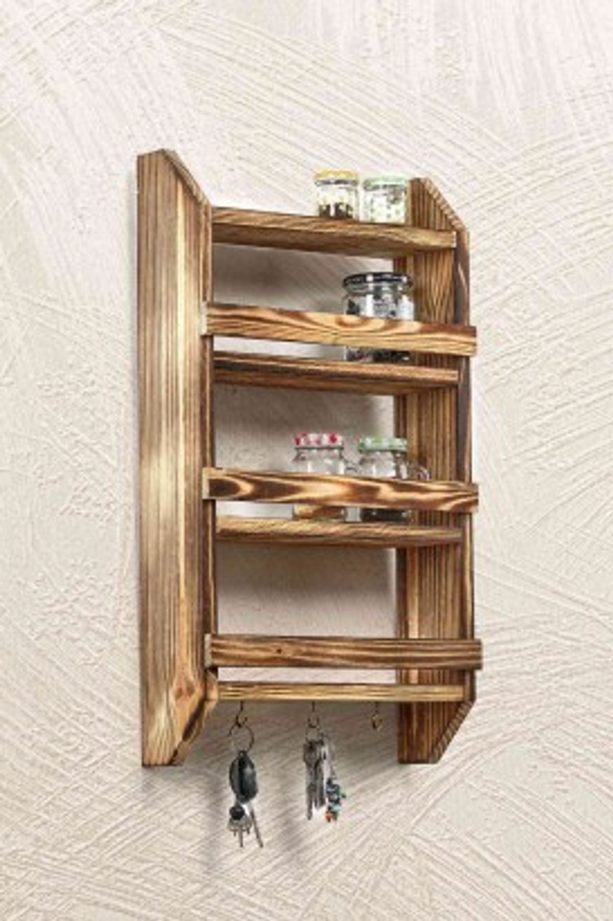 Teomi Collection Home Ahşap 3 Katlı Asma Kancalı Baharatlık Terek