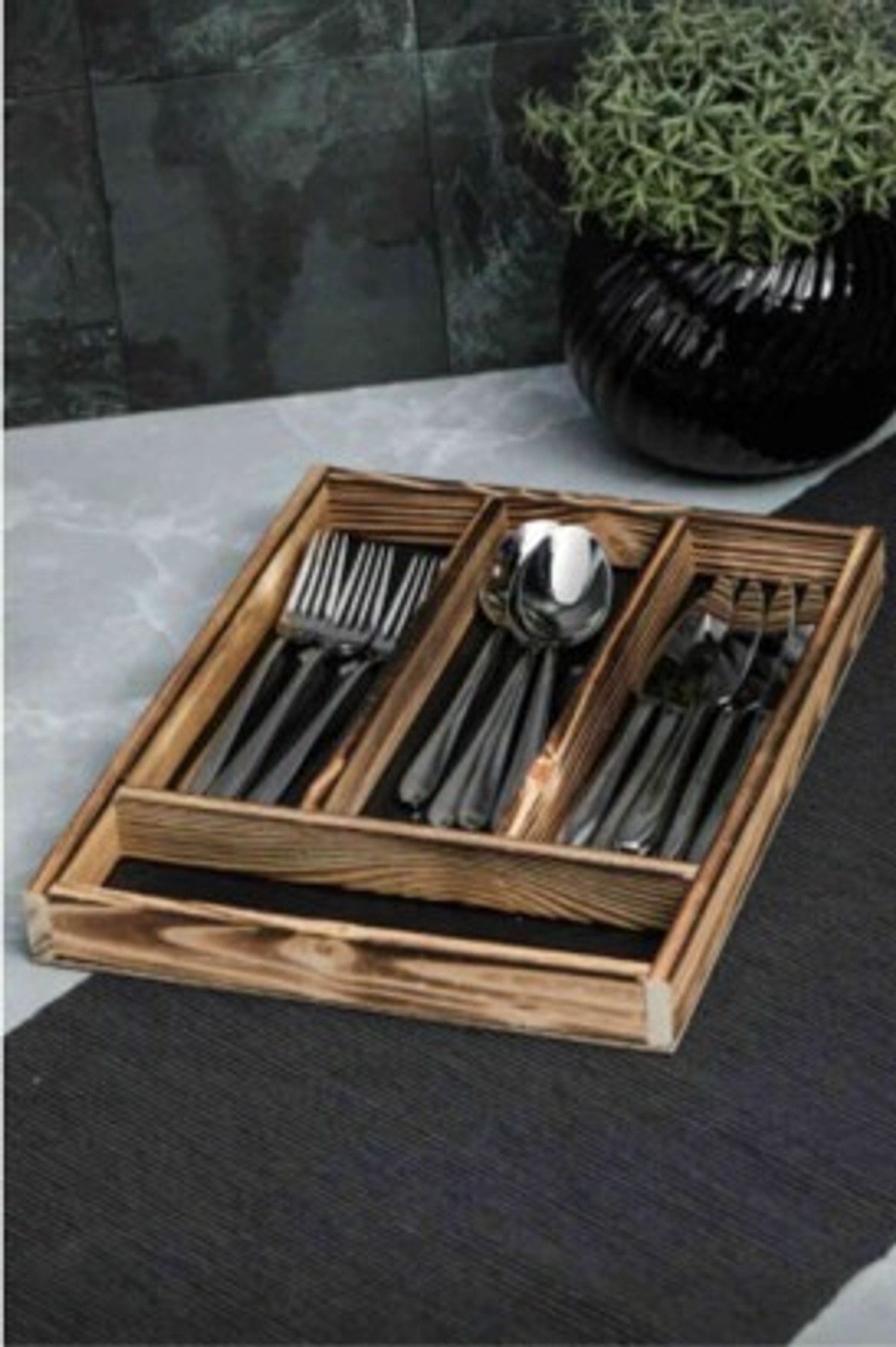 Teomi Collection Home Ahşap 4 Bölmeli Kaşıklık