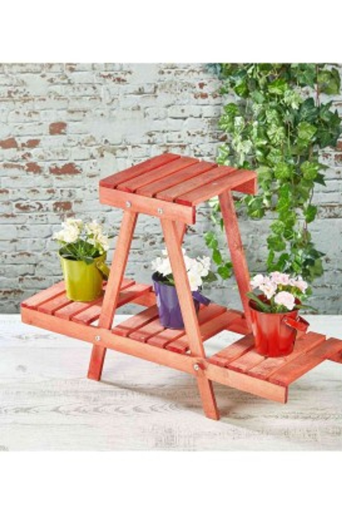 Teomi Collection Home Ahşap Çiçeklik Saksı Standı Kırmızı