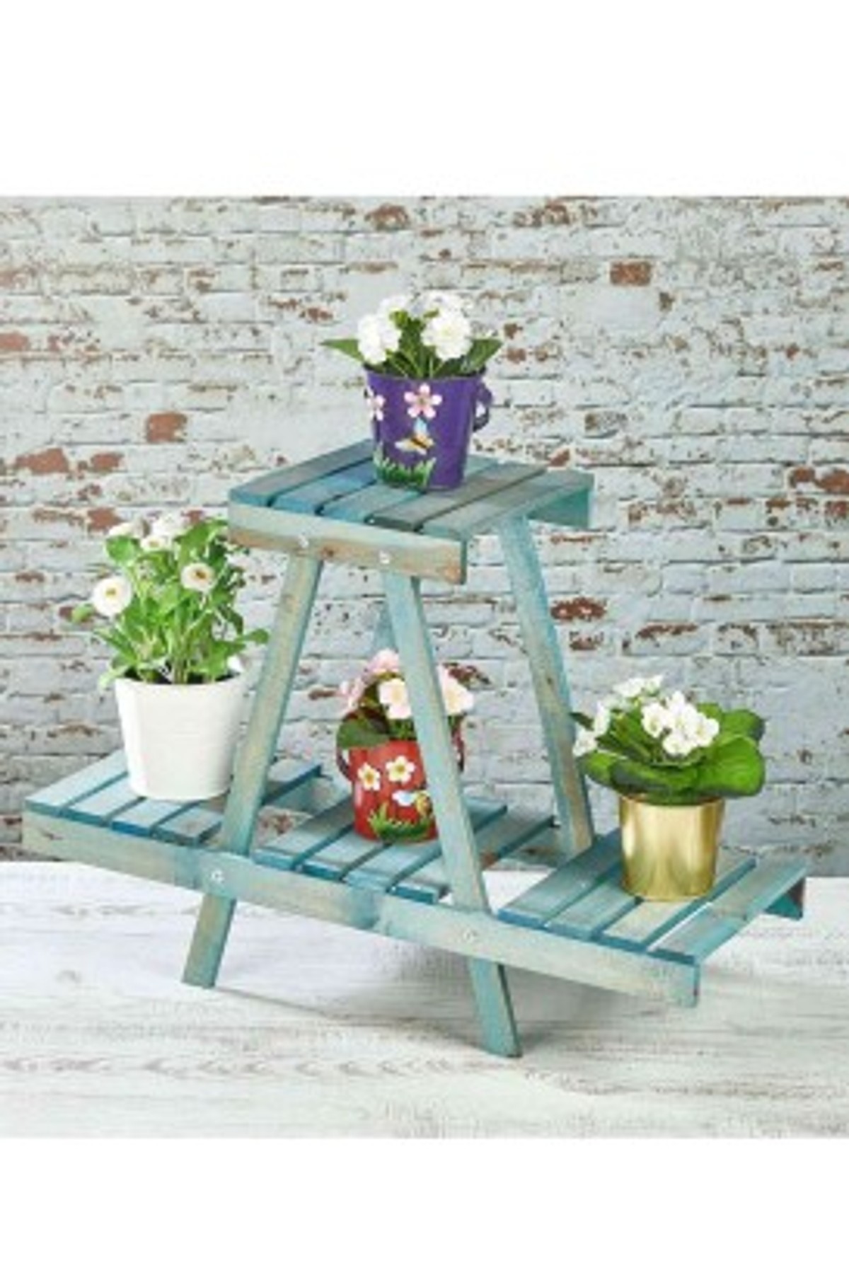 Teomi Collection Home Ahşap Çiçeklik Saksı Standı Mavi