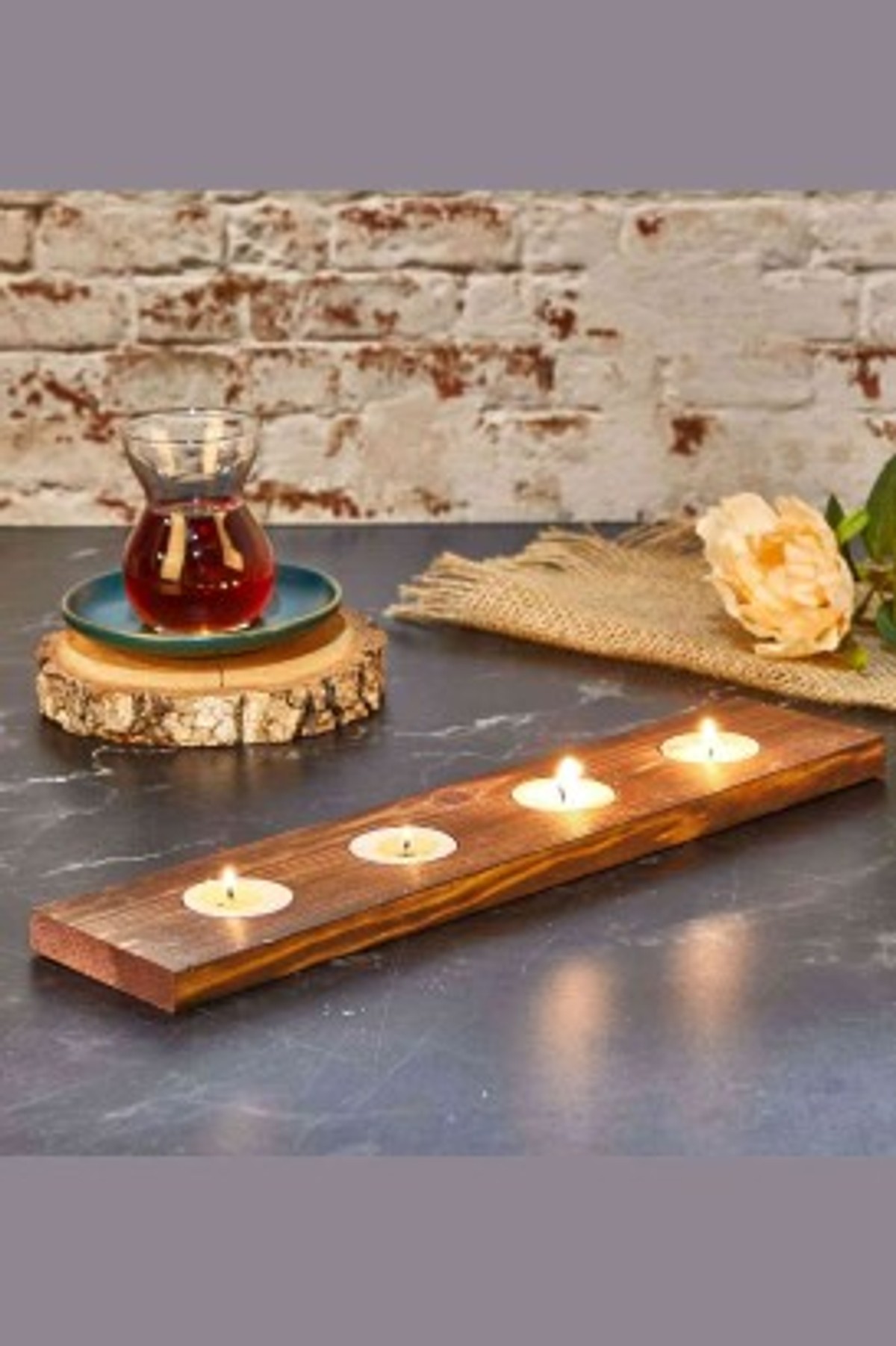 Teomi Collection Home Ahşap Kahverengirengi 4'lü Tealight Mumluk