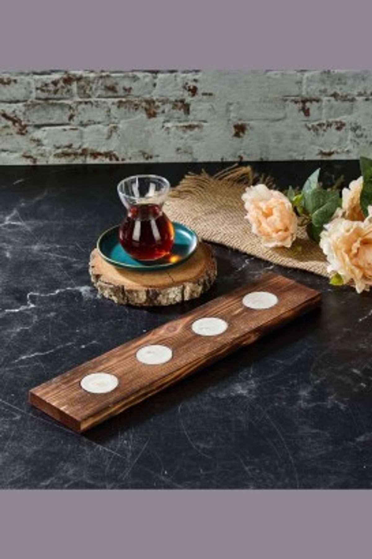 Teomi Collection Home Ahşap Kahverengirengi 4'lü Tealight Mumluk