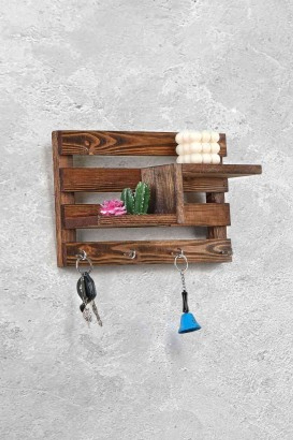 Teomi Collection Home Ahşap Kahverengirengi Z Raflı Şerit Anahtarlık