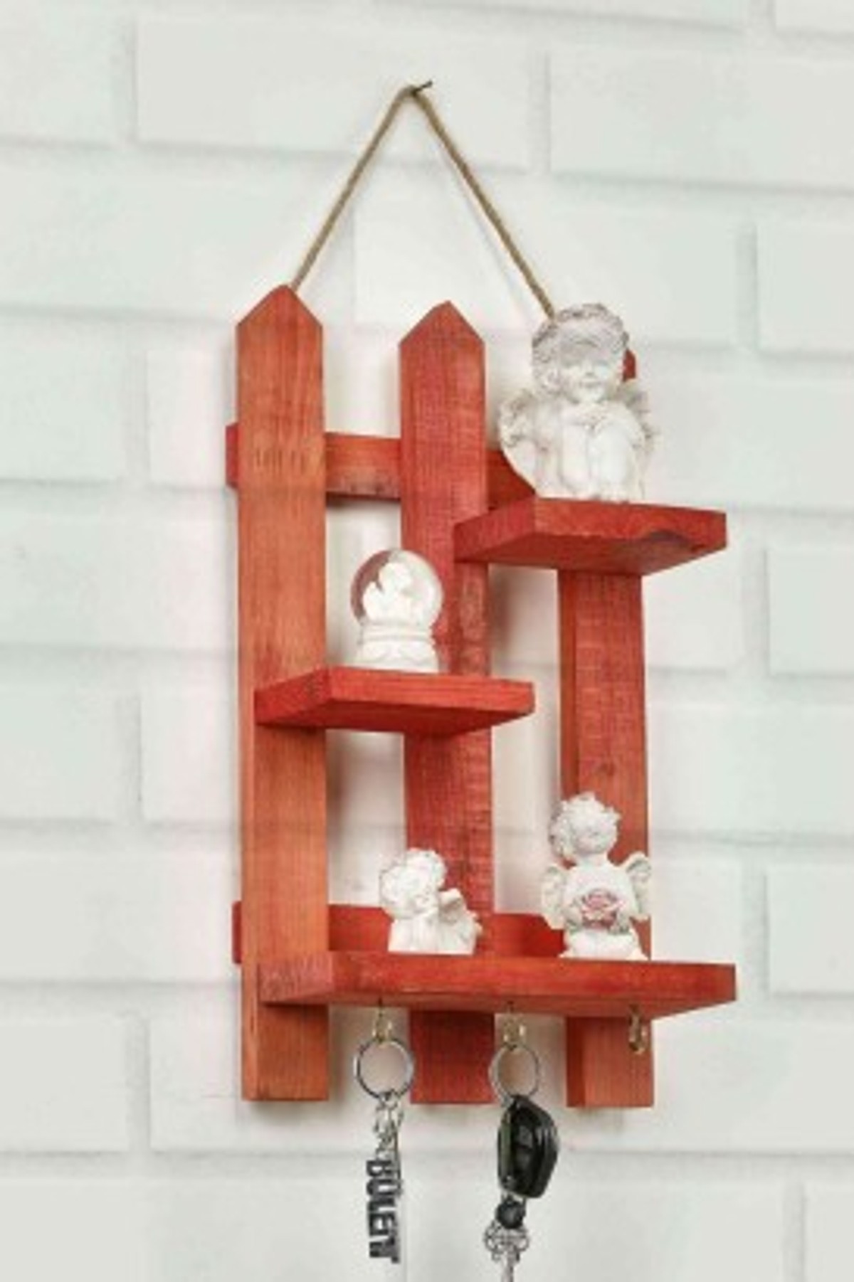 Teomi Collection Home Dekoratif Ahşap Çit Anahtarlık Kırmızı