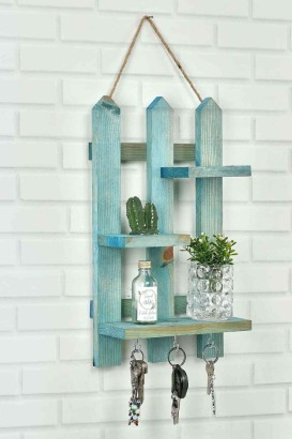 Teomi Collection Home Dekoratif Ahşap Çit Anahtarlık Mavi