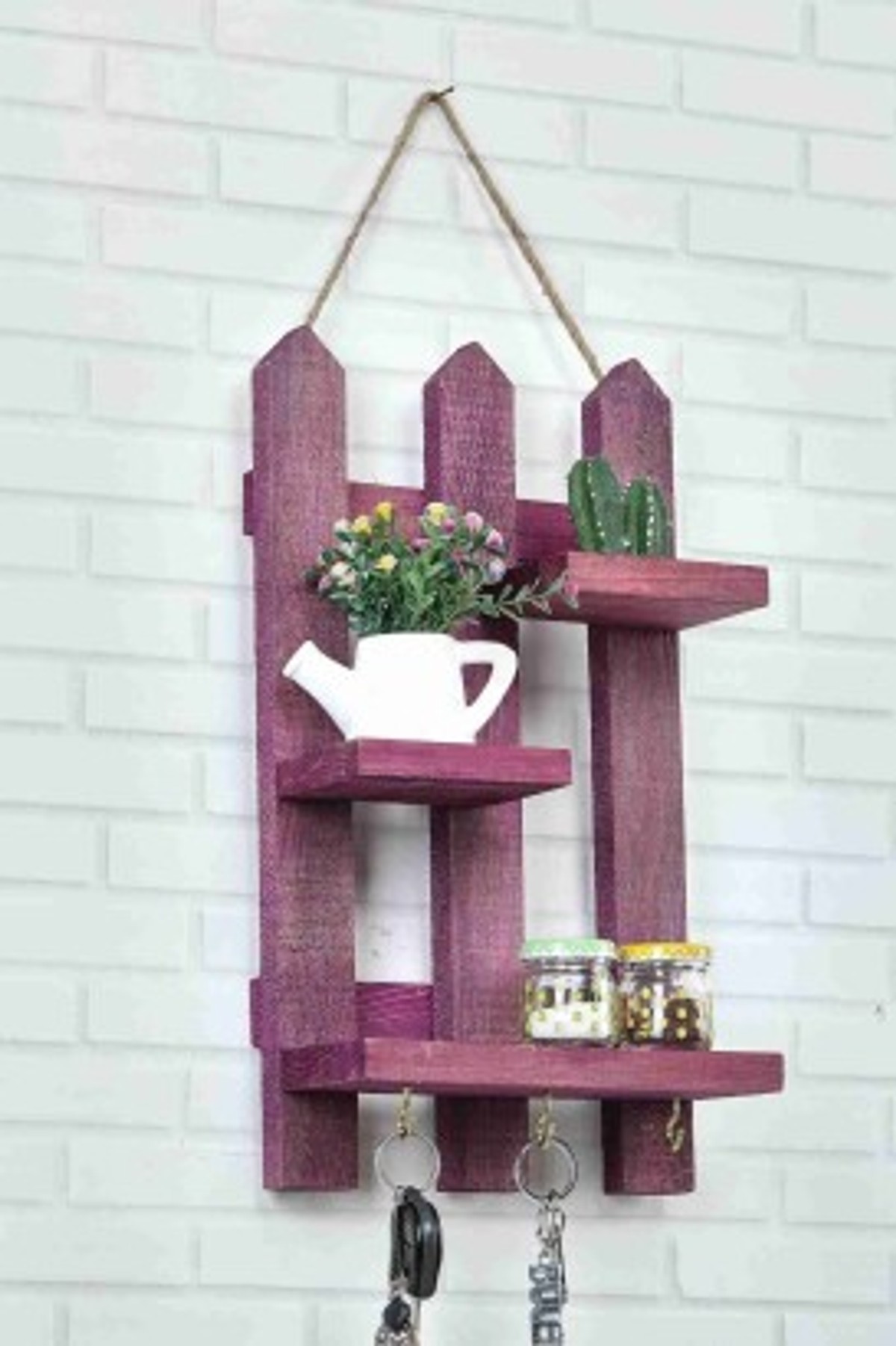 Teomi Collection Home Dekoratif Ahşap Çit Anahtarlık Mor