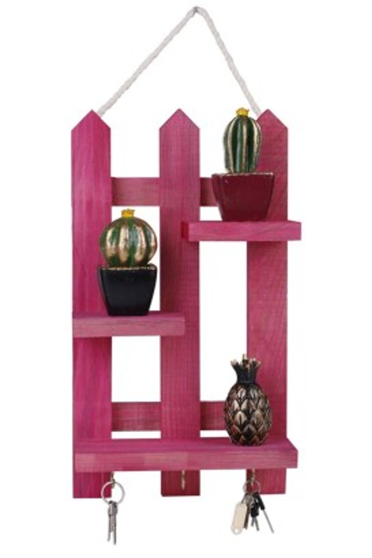 Teomi Collection Home Dekoratif Ahşap Çit Anahtarlık Pembe